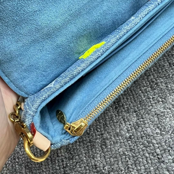 100%  Authentic Louis Vuitton New Wave Blue Monogram Denim Satchel - Picture 8 of 14